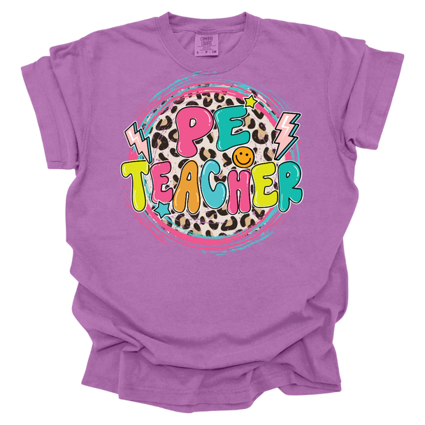 PE Teacher Leopard Circle Comfort Colors