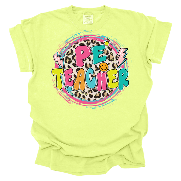 PE Teacher Leopard Circle Comfort Colors