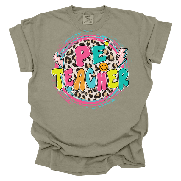 PE Teacher Leopard Circle Comfort Colors
