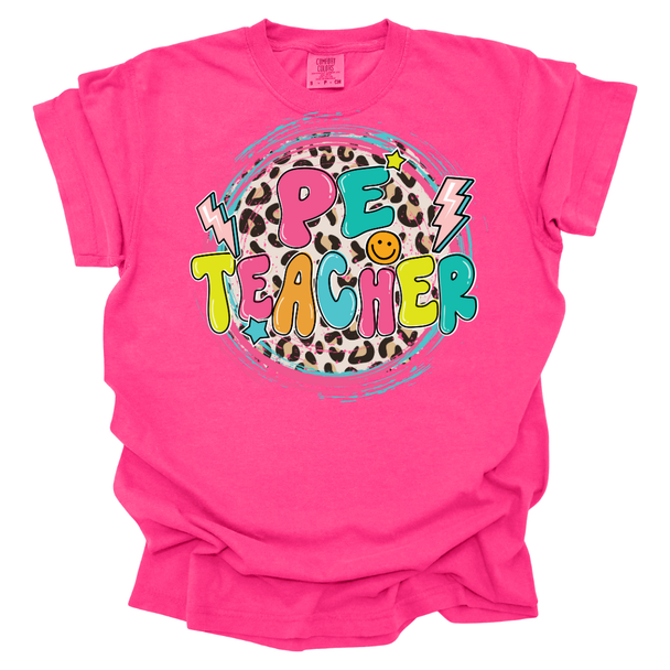 PE Teacher Leopard Circle Comfort Colors