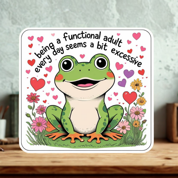  Being a Functional Adult Every Day Seems a Bit Excessive – Funny Frog Waterproof Vinyl Sticker