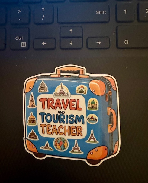 Travel and Tourism Teacher Vinyl Waterproof Sticker – Suitcase Design for CTE Educators