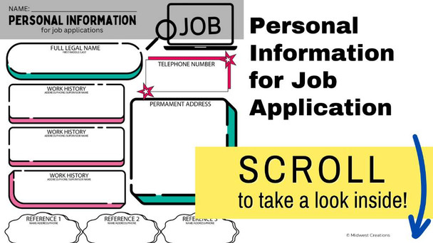 Job Application Info Form Worksheet | Career Readiness for High School Teens