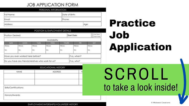 Job Application Form Worksheet for High School | Career Readiness Activity