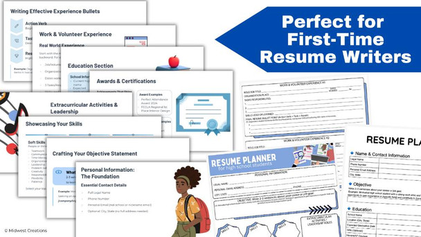 High School Resume Builder | Editable Resume Slides, Graphic Organizers, Digital