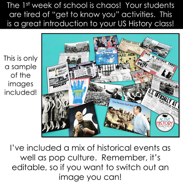 1st Day of School Activity US History Class Introduction Activity Back to School