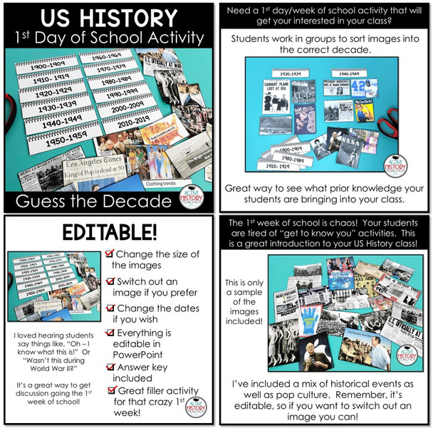 1st Day of School Activities US History Back to School Class Introduction Bundle