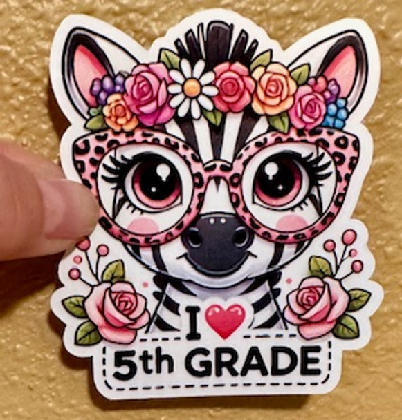  I ❤️ 5th Grade Zebra – 3"x3" Vinyl Waterproof Sticker