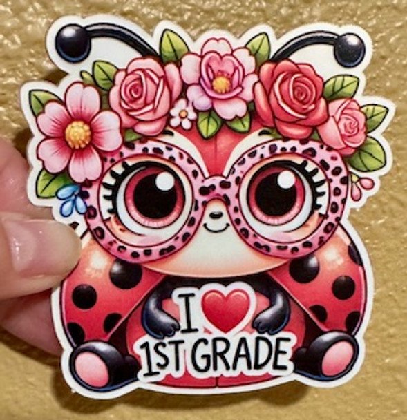   I ❤️ 1st Grade Ladybug – 3"x3" Waterproof Vinyl Sticker