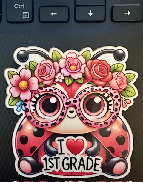   I ❤️ 1st Grade Ladybug – 3"x3" Waterproof Vinyl Sticker