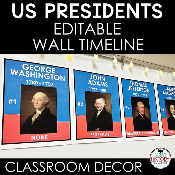 US History Presidents Timeline Classroom Decor Bulletin Boards Government Civics