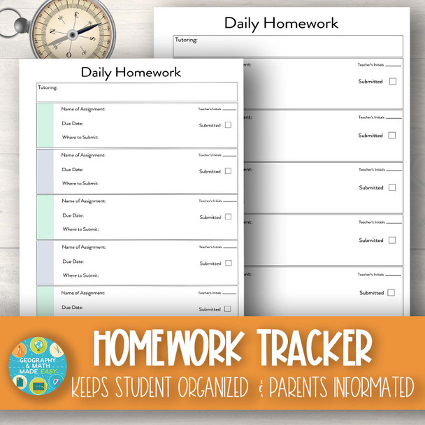 Weekly Homework Agenda Tracker For Students, Parents, Teachers, Tutors