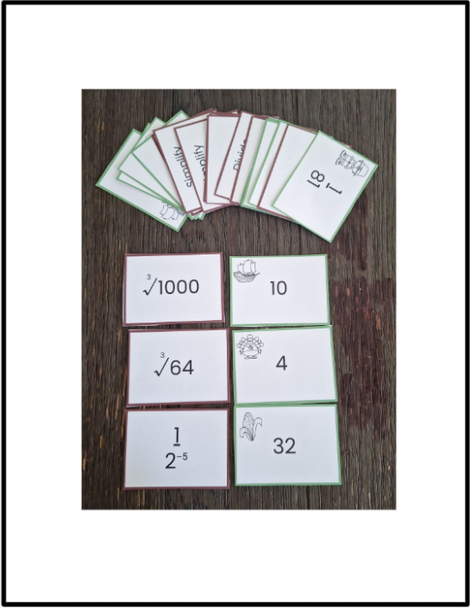 Thanksgiving 8th Grade Exponents and Roots Card Matching Game