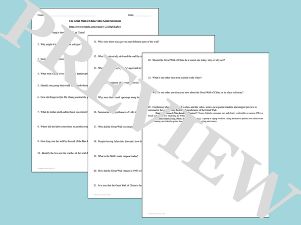 The Great Wall of China Video Guide and Primary Source Analysis Activity
