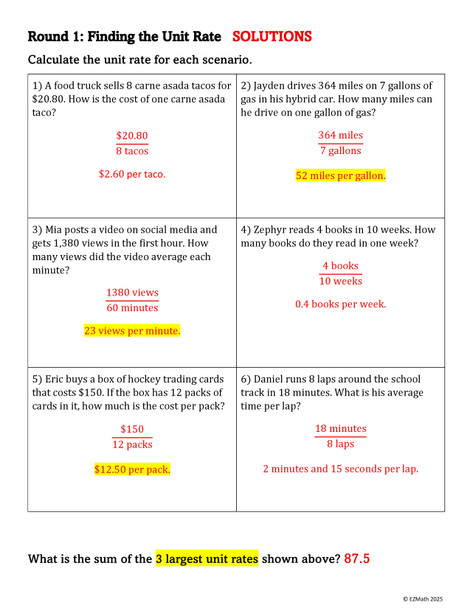 Unit Rate & Proportional Reasoning Group Review Activity | Grade 7 Math