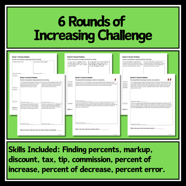 Percent Problems Group Review Activity | Grade 7 Math