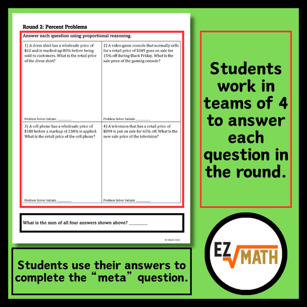 Percent Problems Group Review Activity | Grade 7 Math