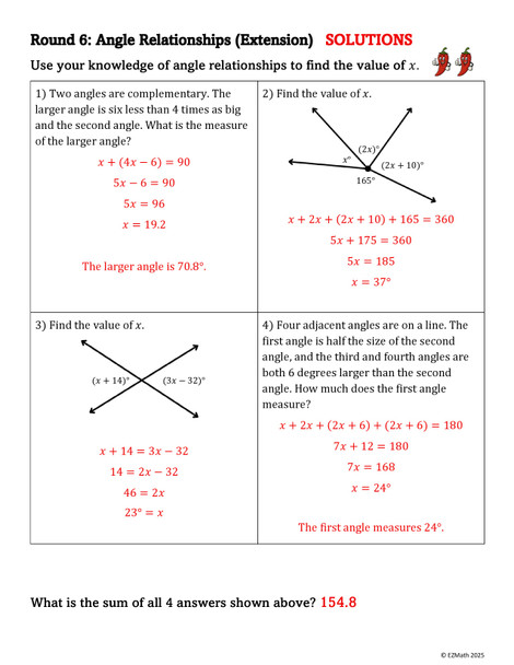 Angle Relationships Group Review Activity | Grade 7 Math