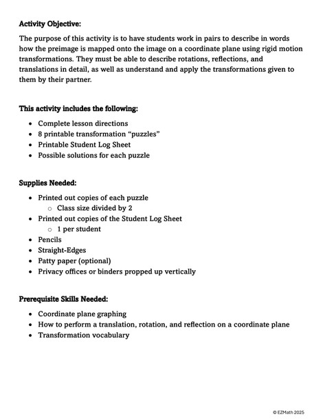 Talking Transformations: A Partner Activity for 8th Grade Geometry