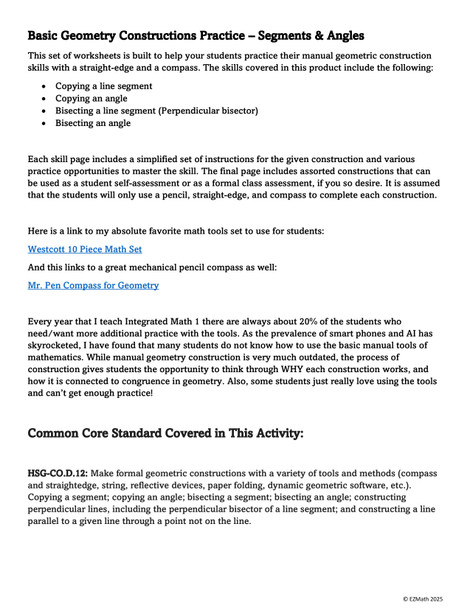 Geometry Construction Basics Practice - Segments & Angles