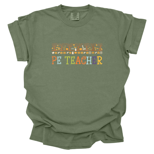 Fall Theme PE Teacher Comfort Colors T-Shirt