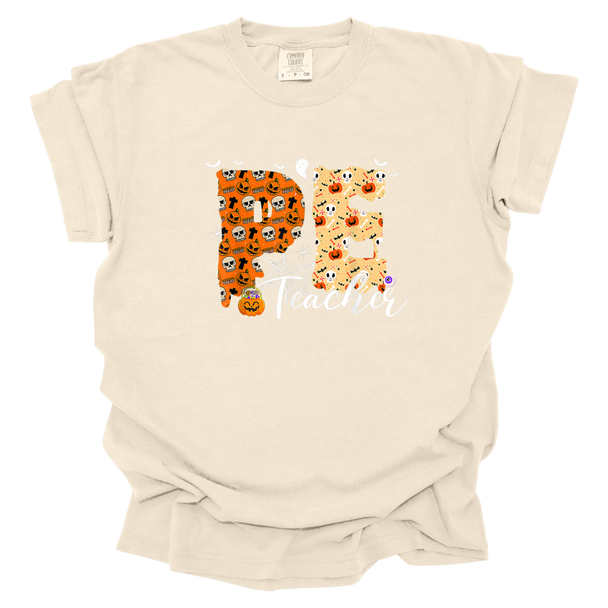 PE Teacher Skull Script Comfort Colors T-Shirt