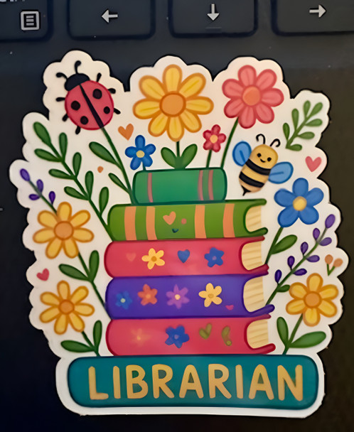 Cute Floral Book Stack Design for Library Lovers Librarian Waterproof Vinyl Sticker 