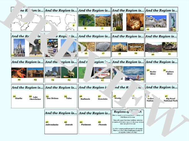 Regions of the United States Geography Review Game US Geography Review Activity