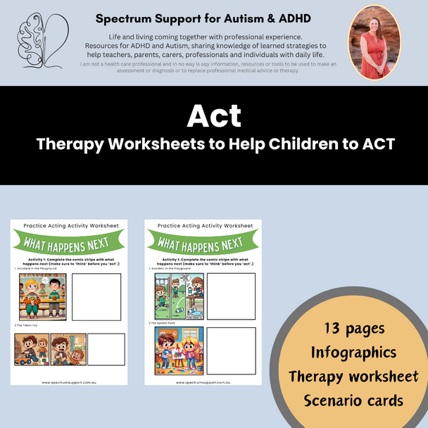 Stop Think Act Impulse Control Therapy Worksheets for Kids