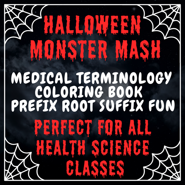 Halloween Monster Mash Medical Terminology Coloring Book Prefix Root Suffix Fun