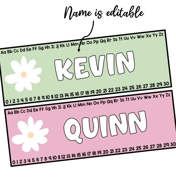 Boho Daisy Student Desk Labels, Floral Name Posters, Editable Classroom Labels