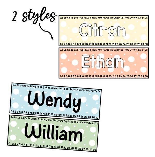 Printable Polka Dots Student Desk Plates, Editable Classroom Labels, Name Plates