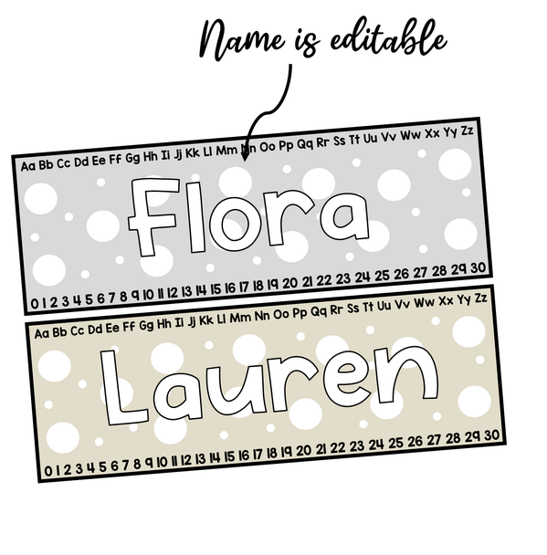 Printable Polka Dots Student Desk Plates, Editable Classroom Labels, Name Plates