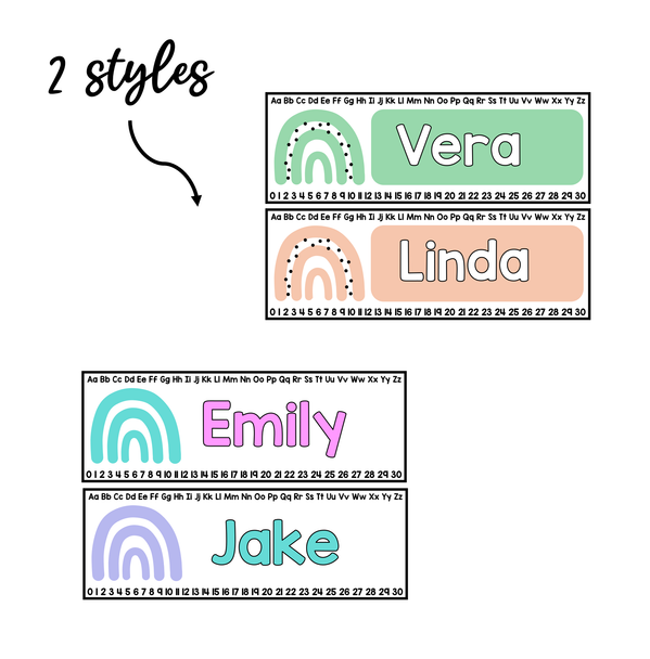 Rainbow Alphabets Student Desk Plates for Kindergarten, Grade 1 Desk Plate