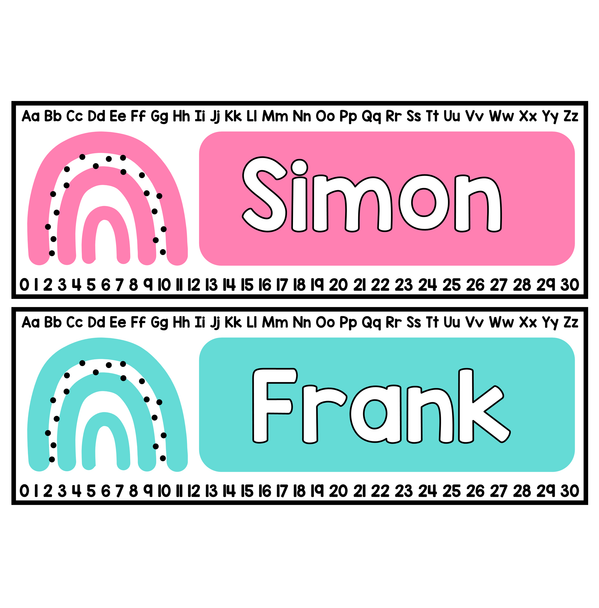 Rainbow Alphabets Student Desk Plates for Kindergarten, Grade 1 Desk Plate
