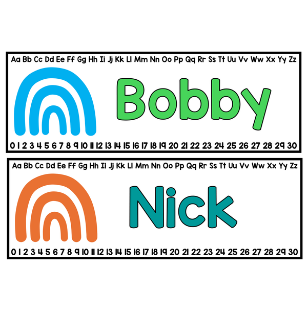 Rainbow Alphabets Student Desk Plates for Kindergarten, Grade 1 Desk Plate