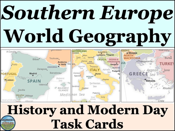 Southern Europe History and Modern Day Life Task Cards Activity