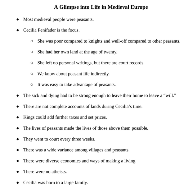 A Glimpse into Life in Medieval Europe Notes