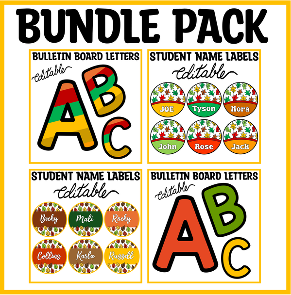 Printable Boho Bright Fall Student Nametags, Autumn Letters Bundle Pack