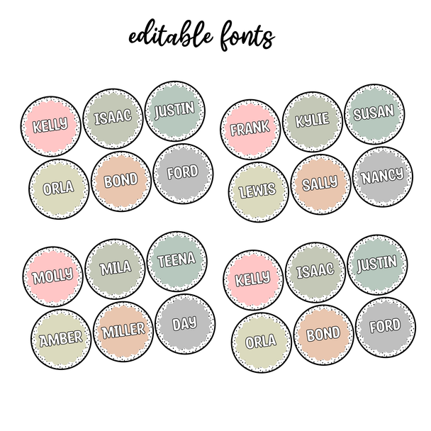 Printable Boho Name Plates, Round Student Nametags Bundle Pack