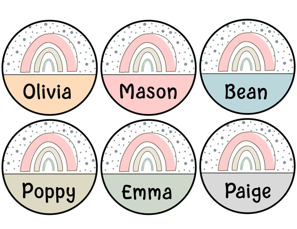 Printable Boho Rainbow Name Labels, Round Student Nametags Bundle Pack