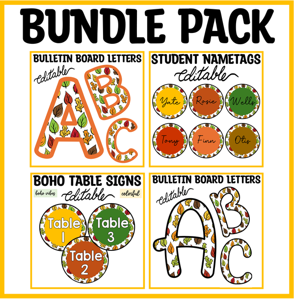 Bright Alphabet Letters, Nametags Bundle Pack, Fall Decorative Letters  Bright Alphabet Letters, Nametags Bundle Pack, Fall Decorative Letters