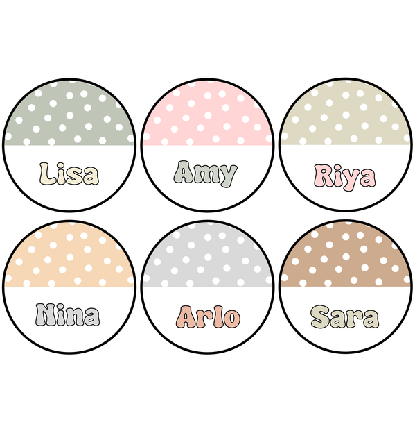 Round Boho Polka Dot Student Name Labels, Boho Letters Bundle Pack