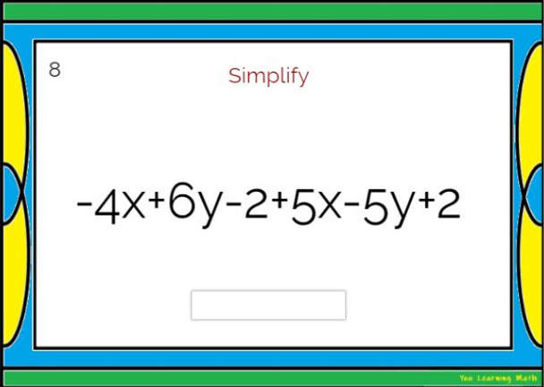 Combining Like Terms & Evaluating Algebraic Expressions: DIGITAL BOOM Cards