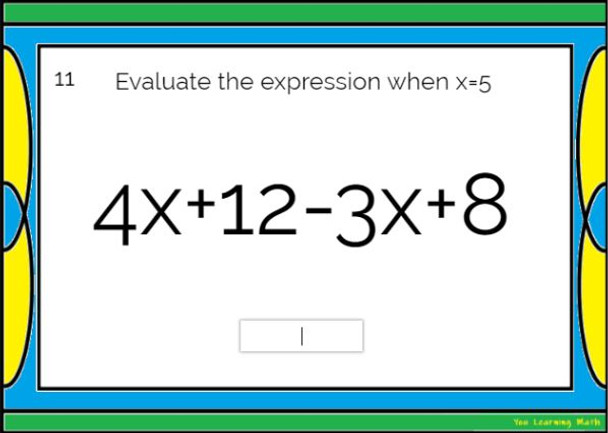 Combining Like Terms & Evaluating Algebraic Expressions: DIGITAL BOOM Cards