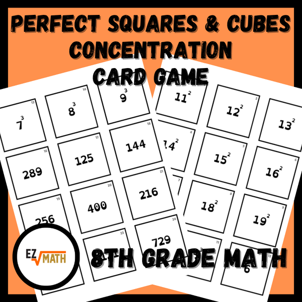 Perfect Squares & Cubes Card Match Game | 8th Grade Math Activity