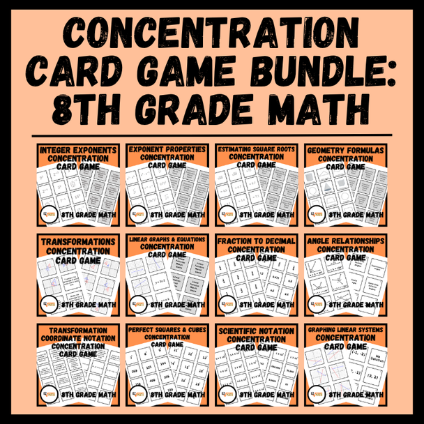 8th Grade Math Concentration Card Match Game Bundle