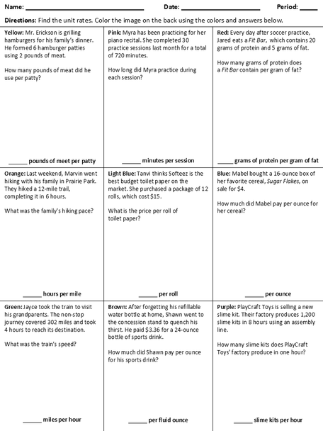 Holiday/Christmas Math Color by Number – Finding Unit Rates (Snowman in the Gym)