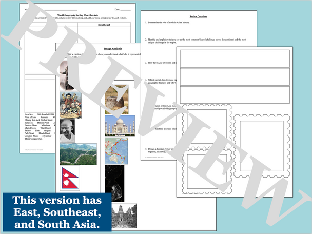Geography of Asia Sorting Chart Image Analysis Review Activity