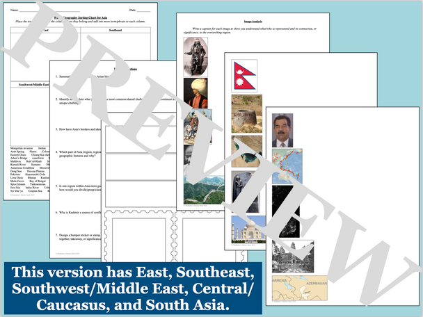 Geography of Asia Sorting Chart Image Analysis Review Activity
